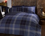 Parure de lit réversible Argyle avec housse de couette et taie d'oreiller pour lit simple, carreaux tartan, bleu