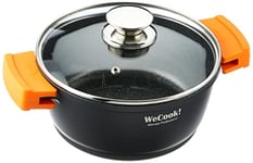 WECOOK! Ecochef Casserole Profonde, Induction, Couvercle en Verre 20cm, Antiadhésive QUANTANIUM Écologique sans PFOA, Fonte d'Aluminium, Épaisseur 5mm, Poignées en Silicone, Vitrocéramique, Four