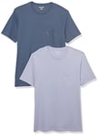 Amazon Essentials Men's T-Shirt Slim-Fit Short-Sleeved Crewneck Pocket, Pack of 2, Washed Blue/Lavender, XS