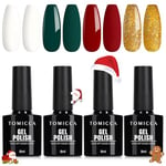 TOMICCA Vernis Semi Permanent Noël Set, 4 Couleurs Rouge Vert Blanc Paillettes Vernis à Ongles, Soak-Off UV/LED Vernis Gel UV Cadeau pour Studio de Manucure DIY Home, 8ML