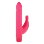 Vibromasseur lapin double gode vibrant avec stimulateur clitoridien phallo rose