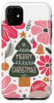 iPhone 11 Preppy Pink Merry Christmas Tree Boho Flower Festive Holiday Case