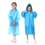 Poncho de pluie pour enfants, imperméable enfants, Eva transparent imperméable avec capuche et boutons, poncho pluie réutilisable pour jeunes enfants garçon fille voyage en plein air (Bleu)