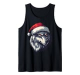 Wolf Santa Hat Xmas Wolf Wild Animals Lover Christmas Pajama Tank Top