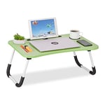 Relaxdays Table lit et canapé Ordinateur Portable, Porte-Tablette, Encoche gobelet, HxLxP : env. 26x63x40 cm, Vert/Blanc