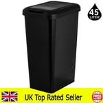 Black Kitchen Bin Rectangle Touch Swing and Lift Bin for Waste or Recycling 45L