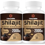 Lumarejebo Shilajit Capsules 2000mg, 100% Pure Shilajit with Ashwagandha Root Extract, 60% Fulvic Acid and 85+ Minerals, High Strength Himalaya Shilajit Supplement for Energy, 60 Count (Pack of 2)