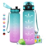 Gourde 1L, Gourde Sport, Étanche et Réutilisable, Bouteille d'eau 1 Litre avec Marqueur de Temps et Filtre, Bouteille pour Adulte, l'école, Cyclisme, Voyage, Camping, Fitness, Yoga, Bureau, Gym