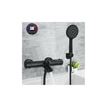 Zamery - Noir Mitigeur de Baignoire thermostatique Cascade avec Douche à Main 3 Jets au Choix Robinet de Baignoire en Laiton avec Support Mural de