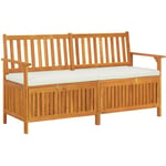 Banc de jardin meuble de patio d'extérieur terrasse de rangement avec coussin 148 cm bois d'acacia solide