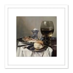 Pieter Claesz Still Life With A Salt Realism 8X8 Inch Square Wooden Framed Wall Art Print Picture with Mount