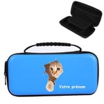 Etui pochette Switch LITE bleu personnalisee prenom chat pelotte cat