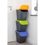 Stackable Recycle Bins 23L x 3 Food Waste Recycling Lids Dustbin Kitchen Garden