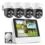 【4K+PTZ】Hiseeu 8MP PoE CCTV Security Camera System,12'' LCD Monitor with 8CH NVR,4X8MP PoE PTZ Camera with Color Night Vision IP66 Waterproof Remote Access Two-way Audio