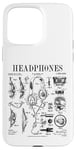 Coque pour iPhone 15 Pro Max Casque audio vintage breveté DJ Gamer Podcaster Musique