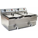 Friteuse acier inox 2 bacs 16 litres cuve et resistance amovible robinet vidange 380 v professionnelle