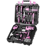 DEKO Caisse a Outil Rose Avec Perceuse Visseuse Multifonction Sans Fil 8V, 126 Pièces Malette Outils complete, Ensemble d'Outils avec Perceusepour Réparation, Entretien et Travail