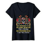 Womens They Whispered To Her / I Am The Storm Sugar Skull T-Shirt V-Neck T-Shirt