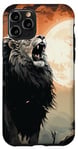 Coque pour iPhone 11 Pro Portrait rétro lion rugissant coucher de soleil arbres safari gardiens de zoo
