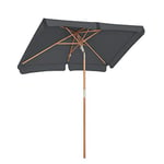 SONGMICS Parasol 2 x 1.25 m, Ombrelle rectangulaire, Protection Solaire, Anti-UV, mât et Baleines en Bois, inclinable, sans Socle, pour terrasse, Balcon, Jardin, Gris GPU26GY