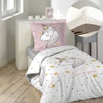 Cdaffaires - Pack parure de couette enfant 140x200 cm Lilirose + drap housse 90x190 cm Blanc