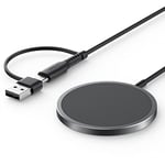 JSAUX Magnetic Wireless Charger Compatible with MagSafe Charger/iPhone 16/16 Plus/16 Pro/16 Pro Max/iPhone 15 Plus Pro Max/iPhone 14 13 12 Series/Airpods, Wireless Charging Pad, Mag Charger-Black