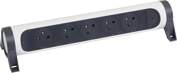 - Multipr Rotative Avec Interrupteur À Voyant Led - 5 Pr S Surface Avec Terre - Livrée Sans Cordon/Sans Fiche - Blanc Et Gris Foncé