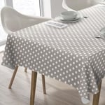 Home Direct Rectangular Oilcloth PVC Wipe Clean Tablecloth Table Cover 140cm x 180cm 55x70 Polka Dot Beige Grey