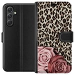 Samsung Galaxy A35 Svart Plånboksfodral Leopardrosor