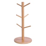 Living Room Tea Cup  Rack Tree Mug Holder Tree with 6 Hooks Natural Color O1K3