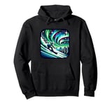 Skier Under Northern Lights In The Sky Pullover Hoodie