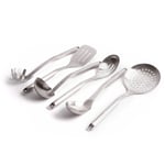 6pc Premium Stainless Steel Utensil Set with Slotted Spoon, Slotted Turner, Cooking Spoon, Ladle, Pasta Server & Strainer