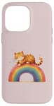 Coque pour iPhone 14 Pro Max Chat orange assis sur un motif arc-en-ciel mignon pour filles