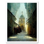 Via Dolorosa Street Pilgrims Heading To The Church Of Holy Sepulchre Art Print Framed Poster Wall Decor 12x16 inch