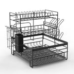 TOPWE Dish Drying Rack, 3 Tier Large Capacity Drainer Rack with Removable Drip Tray, Stainless Steel Kitchen Dish Drainer with a Cutlery Holder, 37x 33x 35 cm