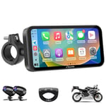 Carpuride W603D Motorcycle GPS Carplay Screen, Wireless CarPlay & Android Auto for Moto, with HD 1080P Dual Cameras, Remote Control，6.3" Waterproof Touchscreen, BT Aduio, Loop Recording, Navigation