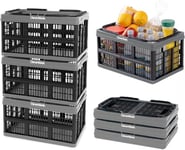 CleverMade Lot de 3 petits paniers d'épicerie pliables et réutilisables en plastique avec poignées, 16 L, gris anthracite