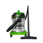 RIBIMEX Aspirateur 20 L by PRASP20IT, RIBIMEX-PRASP20IT-Bidon Solides et liquides 20 L-1200 W, Plastique et métal, Vert, Noir, Acier