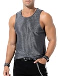 Mauro Kane Mens Shiny Sequin Tank Tops Sparkle Vests Glitter Sleeveless Disco Gold Shirt Rave Party Nightclub Sexy Metallic T-Shirt,Silver-XL