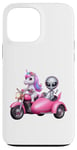 Coque pour iPhone 13 Pro Max Licorne et extraterrestre OVNI équitation une moto garçons filles femmes