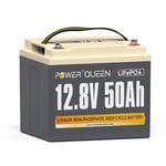 Power Queen Batterie 12V 50Ah LiFePO4, Rechargeable Batterie avec 50A Protection BMS et 4000-15000 Cycles Profonds, sans Entretien Parfait pour Camping-Car, Système Solaire, E-Scootern