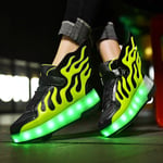 LED Unisexe Enfants Chaussures à roulettes,garçon Fille Respirant Patins à roulettes,Montantes Basket Mode à Lumière Rechargeables par USB,Double Roues Retractable Basket a Roulette,Yellow-31