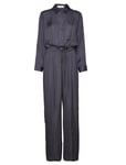 Long Satin Shirt Jumpsuit Blue Mango