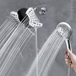 GRICH Pommeau de douche avec pulvérisateur à main : pommeau de douche 2 en 1 haute pression et pommeau de douche à main, 9 modes de pulvérisation/réglages, pommeau de douche amovible avec tuyau