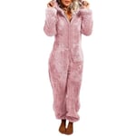 Dam vinter fluffig fleece huvtröja all in one jumpsuit（L）