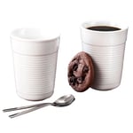 K-FEE Lot de 2 tasses à café à double paroi de 366 ml avec 2 cuillères en acier inoxydable, tasses à café, latte macchiato, cacao, thé, en porcelaine de haute qualité, passent au lave-vaisselle