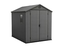 Keter Darwin Outdoor Apex Double Door Garden Storage Shed 6 x 8ft Grey Evotech+ Wood Look and Feel | Fade Free | All Weather Resistant | Safe and Secure | Zero Maintenance | 15 year Warranty