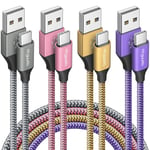 Câble USB C [1m Lot de 4],Câble USB C Charge Rapide Nylon Chargeur Type C Cable pour iPhone 15 Pro Max Samsung Galaxy S22 S21 S20 S10 S9 S8 Plus,A20E A23 A40 A50 M31 etc