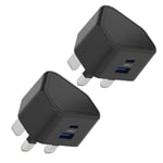 USB C Charger Plug Fast Charge, 2 Pack 20W New Apple iPhone Fast Charger Plug UK for iPhone 16/16 Pro/16 Pro Max/16 Plus/15/14/13/12/11/iPad,Type C and USB Plug Charging Adapter USBC Dual Port