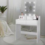 Coiffeuse avec Éclairage led, Blanc 80x40x140 cm avec Miroir, 2 Tiroirs, 2 Compartiments de Rangement Ouverts, mdf, Table de Maquillage Coiffage